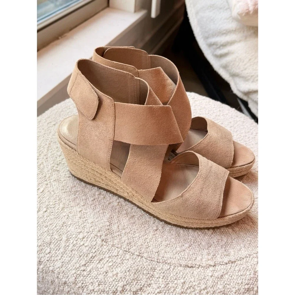 Eileen Fisher Willow 3 Espadrille Wedge Sandal in Metallic Taupe Suede size 10